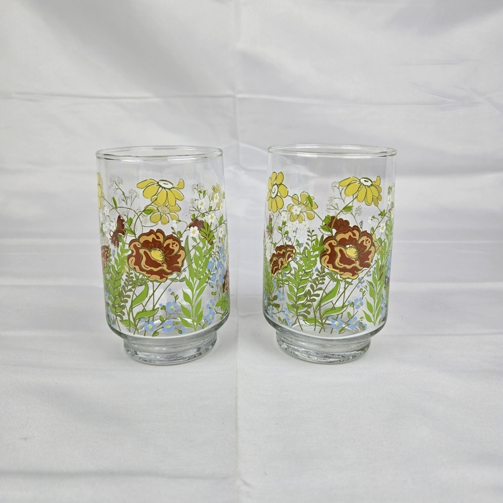VTG Corelle Darling Wildflower Drinking Glasses Lot Of 2